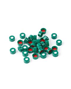 Restek Short Screw Caps, Polypropylene, Screw-Thread, PTFE/Silicone Septa, Green, Preassembled, 2.0 mL, 9 mm, 100-pk.