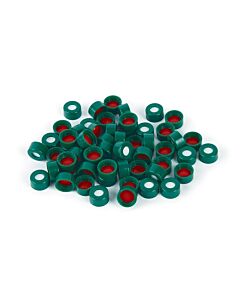 Restek Short Screw Caps, Polypropylene, Screw-Thread, PTFE/Silicone Septa, Green, Preassembled, 2.0 mL, 9 mm, 1000-pk.