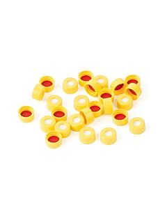 Restek Short Screw Caps, Polypropylene, Screw-Thread, PTFE/Silicone Septa, Yellow, Preassembled, 2.0 mL, 9 mm, 100-pk.