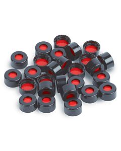 Restek Short Screw Caps, Polypropylene, Screw-Thread, PTFE/Silicone/PTFE Septa, Black, Preassembled, 2.0 mL, 9 mm, 100-pk.