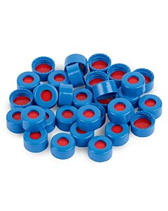 Restek Short Screw Cap, Polypropylene, Screw-Thread, PTFE/Silicone/PTFE Septa, Blue, Preassembled, 2.0 mL, 9 mm, 100-pk.