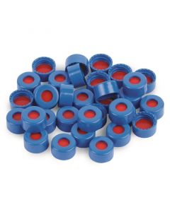 Restek Short Screw Cap, Polypropylene, Screw-Thread, PTFE/Silicone/PTFE Septa, Blue, Preassembled, 2.0 mL, 9 mm, 1000-pk.