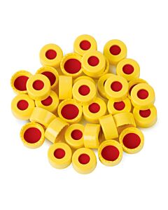 Restek Short Screw Caps, Screw-Thread, PTFE/Silicone/PTFE Septa, Yellow, Preassembled, 2.0 mL, 9 mm, 100-pk.