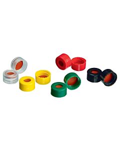 Restek Short Screw Caps, Polypropylene, Screw-Thread, PTFE/Butyl Rubber Septa, Mixed, Preassembled, 2.0 mL, 9 mm, 500-pk.