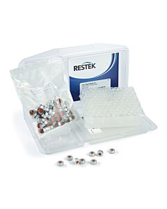 Restek Crimp Vial Convenience Kit, PTFE/Natural Rubber Septa, SilCote Deactivated, Clear w/Silver Cap, 2.0 mL, 11 mm, 100-pk.