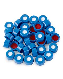 Restek Short Screw Caps, Polypropylene, Screw-Thread, PTFE/Silicone w/Slit, Blue, Preassembled, 2.0 mL, 9 mm, 1000-pk.