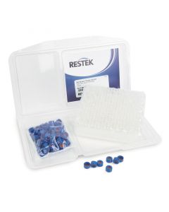 Restek 2.0 mL Screw-Thread Vial Convenience Kit, PTFE/Butyl Rubber Septa, Clear w/Graduated Marking Spot w/Blue Caps, 9 mm, 100-pk.