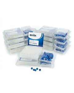 Restek 2.0 mL Screw-Thread Vial Convenience Kit, PTFE/Butyl Rubber Septa, Clear w/Graduated Marking Spot w/Blue Caps, 9 mm, 1000-pk.