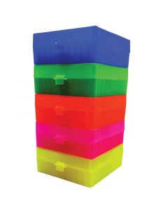 RPI Cryogenic Storage Box, Hinged Lid, 100 Tube Capacity, Assorted Colors, 5 Per Case