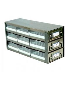 RPI Slide-Out Freezer Rack For 2"H Boxes, 9 Box Capacity, 3x3 Array, 16 1/2 X 5 1/2 X 7 1/4h