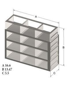 RPI Slide-Out Freezer Rack For 3"H Boxes, 12 Box Capacity, 3x4 Array, 16 5/8, 5 1/2 X 13 3/4h
