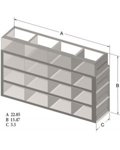 RPI Slide-Out Freezer Rack For 3"H Boxes, 16 Box Capacity, 4x4 Array, 22 1/8, 5 1/2 X 13 3/4h