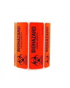 RPI Biohazard Warning/Hazard Identification Labels, 1 X 3 Inch, 500 Per Roll