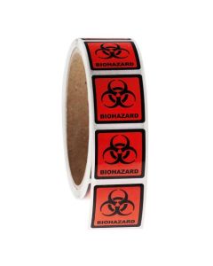 RPI Biohazard Cryogenic Warning Labels, Square, 1.125 Inches X 1.125 Inches, 250 Per Roll