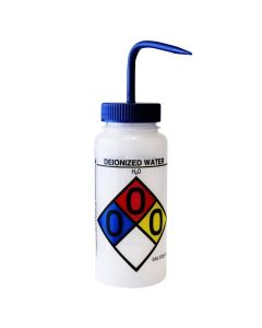 RPI Right-To-Know Safety Wash Bottles, Deionized Water, Blue Cap, 4 Per Case