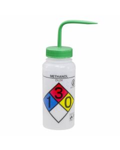 RPI Right-To-Know Safety Wash Bottles, Methanol, Green Cap, 4 Per Case