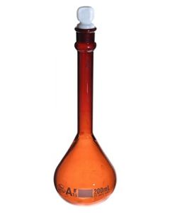 Wilmad Class A Vol. Flask, Amber, Hvy Duty/Wide Mouth, PTFE Stppr 200ml