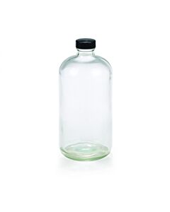 DWK WHEATON® Safety Coated Boston Round Bottle, Polyethylene LDPE lined Black Phenolic Cap, 24 per case, 16oz