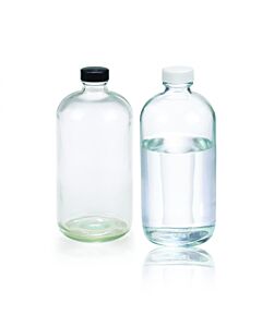 DWK WHEATON® Clear Safety Coated Boston Round Bottle, Polyethylene LDPE lined Black Phenolic Cap, 32oz