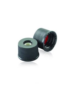 DWK WHEATON® Preassembled Open Top Caps and Septa, Black Polypropylene Cap With PTFE / Silicone Liner