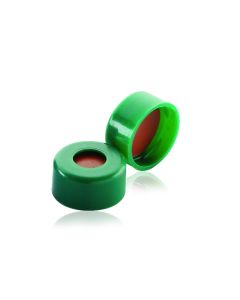 DWK WHEATON® 11mm Snap Caps, With Red PTFE / Silicone / Red PTFE Septa, Green Cap