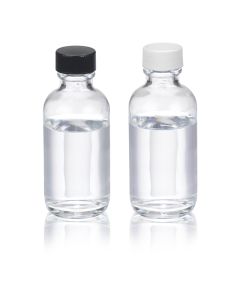 DWK WHEATON® Boston Round Bottle, 2oz, clear, white Polypropylene, PTFE faced foamed Polyethylene, case of 24