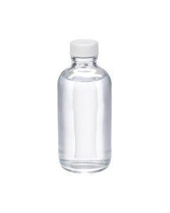 DWK WHEATON® Boston Round Bottle, 4oz, clear, white Polypropylene, PTFE faced foamed Polyethylene, case of 24
