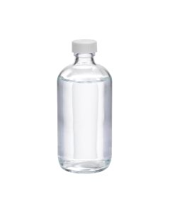 DWK WHEATON® Boston Round Bottle, 8oz, clear, white Polypropylene, PTFE faced foamed Polyethylene, case of 12