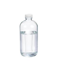 DWK WHEATON® Boston Round Bottle, 16oz, clear, white Polypropylene, PTFE faced foamed Polyethylene, case of 12