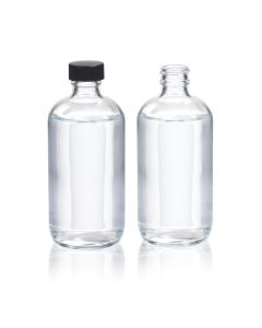 DWK WHEATON® Boston Round Bottle, 8oz, clear, black Phenolic, PE cone, case of 12