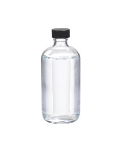 DWK WHEATON® Boston Round Bottle, 8oz, clear, black Phenolic, rubber, case of 12