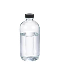 DWK WHEATON® Boston Round Bottle, 16oz, clear, black Phenolic, rubber, case of 12