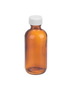 DWK WHEATON® Boston Round Bottle, 2oz, amber, white Polypropylene, PTFE faced foamed Polyethylene, case of 24