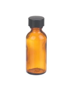 DWK WHEATON® Boston Round Bottle, 1oz, amber, black Phenolic, PE cone, case of 48