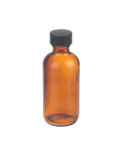 DWK WHEATON® Boston Round Bottle, 2oz, amber, black Phenolic, PE cone, case of 24