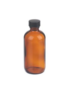 DWK WHEATON® Boston Round Bottle, 4oz, amber, black Phenolic, PE cone, case of 24