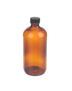 DWK WHEATON® Boston Round Bottle, 16oz, amber, black Phenolic, PE cone, case of 12
