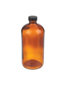DWK WHEATON® Boston Round Bottle, 32oz, amber, black Phenolic, PE cone, case of 12