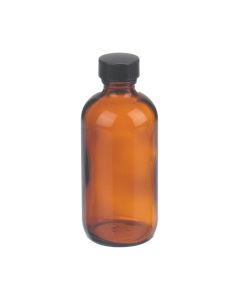 DWK WHEATON® Boston Round Bottle, 4oz, amber, black Phenolic, rubber, case of 24