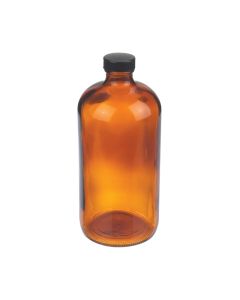 DWK WHEATON® Boston Round Bottle, 32oz, amber, black Phenolic, rubber, case of 12