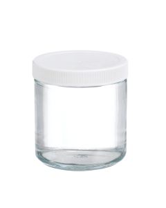 DWK WHEATON® Clear Straight Sided Jar, White Polypropylene Cap, Poly-Vinyl Liner, 16 oz