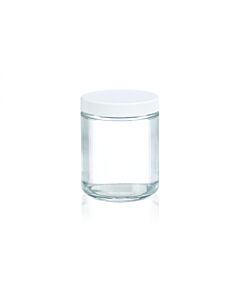 DWK WHEATON® Clear Straight Sided Jar, White Polypropylene, PTFE-Faced Foamed Polyethylene Liner, 4 oz