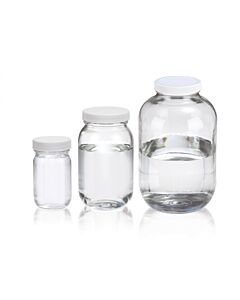 DWK WHEATON® Standard Clear Wide Mouth bottle, 130oz, White Polypropylene, PTFE Faced Foamed Polyethylene